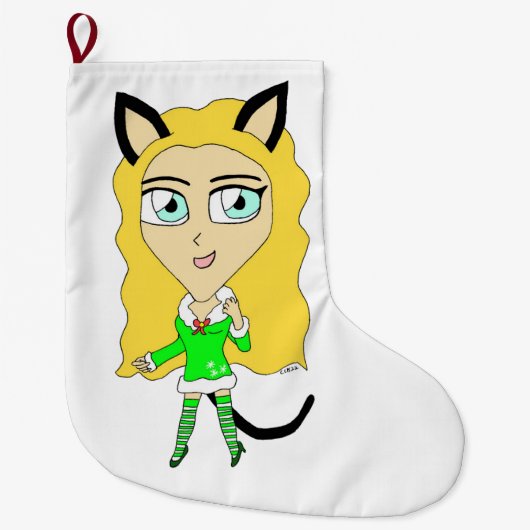 Grande Chaussette De Noël Chibi catgirl (Devant)