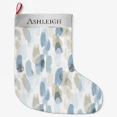 Grande Chaussette De Noël Chic Crème Argent Bleu Blanc Abstrait Noël (Devant)