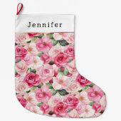 Grande Chaussette De Noël Chic Pink Roses Floral Christmas (Devant)