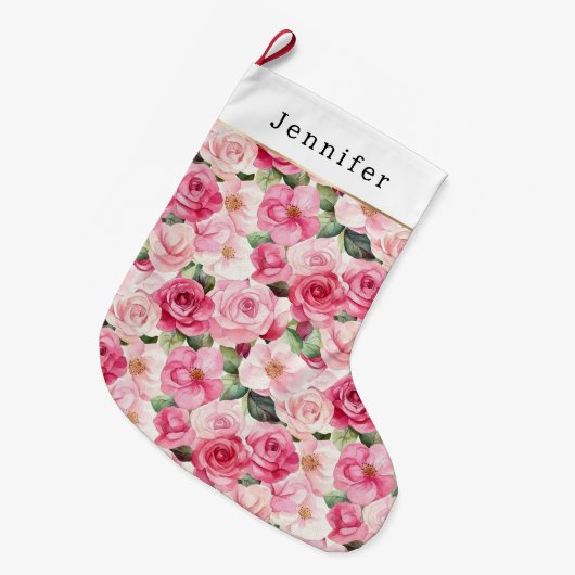 Grande Chaussette De Noël Chic Pink Roses Floral Christmas (Devant (Accrochage))