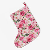 Grande Chaussette De Noël Chic Pink Roses Floral Christmas (Dos (Accrochage))