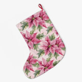Grande Chaussette De Noël Chic rose Poinsettia Fleurs Noël (Dos (Accrochage))