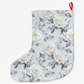 Grande Chaussette De Noël Chic Silver Roses Blanches Fleur Noël (Dos)