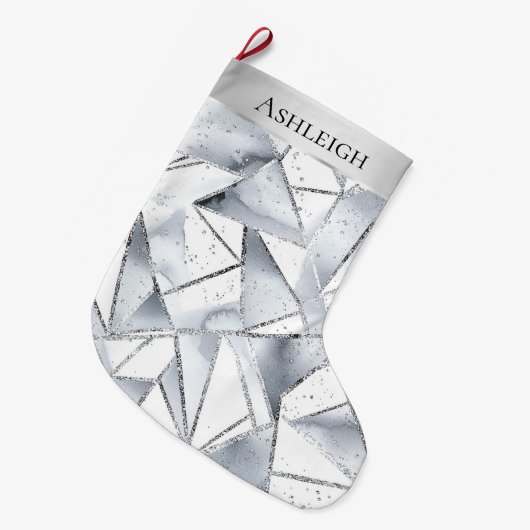 Grande Chaussette De Noël Chic Silver White Triangles Sparkel Noël (Devant (Accrochage))