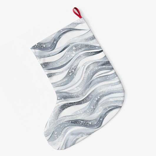 Grande Chaussette De Noël Chic Silver White Wavy Stripes Noël (Dos (Accrochage))