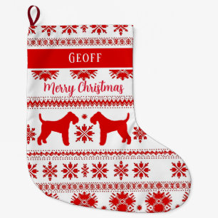 Grande Chaussette De Noël Chien Airedale Terrier Rouge de Noël Nordique