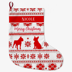 Grande Chaussette De Noël Chien Boston Terrier Rouge Noël Nordique
