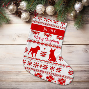 Grande Chaussette De Noël Chien Boston Terrier Rouge Noël Nordique