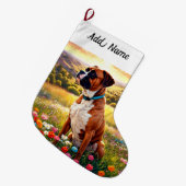 Grande Chaussette De Noël Chien Boxer (Devant (Accrochage))