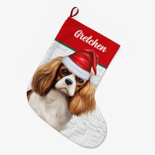 Grande Chaussette De Noël Chien Cavalier de Noël avec le nom Woof Arrière - 