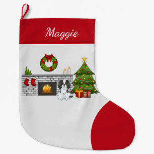 Grande Chaussette De Noël Chien Cavalier Tricolore Dans Une Chambre De Noël