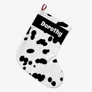 Grande Chaussette De Noël Chien dalmate Imprimer Motif de fourrure noir et b