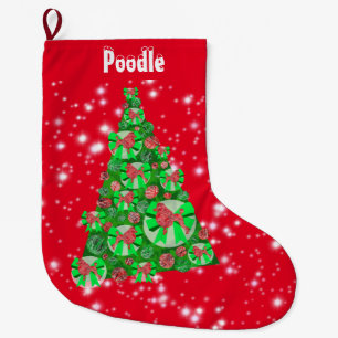 Grande Chaussette De Noël Chien de caniche Silhouette Noël Big Tree