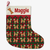 Grande Chaussette De Noël Chien de Doodle personnalisé Rouge Vert Tan Plaid (Devant)