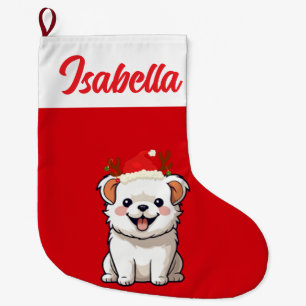 Grande Chaussette De Noël Chien de Noël Rouge Joyeux Chien animal de compagn