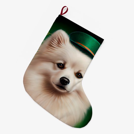 Grande Chaussette De Noël Chien Eskimo américain en Robe du Jour de la Saint (Devant (Accrochage))