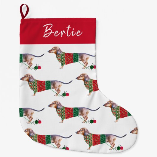 Grande Chaussette De Noël Chien mignon Dachshund dans un pare-chocs de Noël  (Devant)