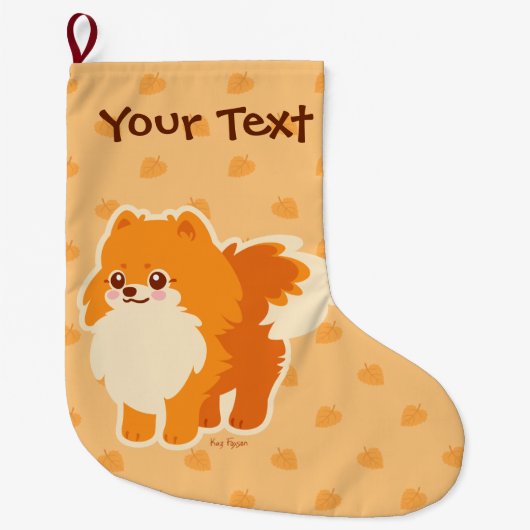 Grande Chaussette De Noël Chien mignon Kawaii Pomeranian (Devant)