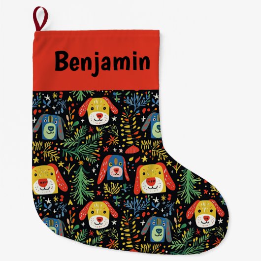 Grande Chaussette De Noël Chien mignon personnalisé (Devant)