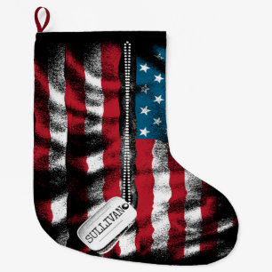 Grande Chaussette De Noël Chien militaire personnalisé Tags USA Drapeau