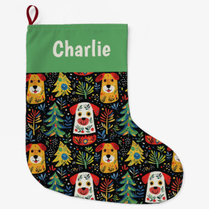 Grande Chaussette De Noël Chien personnalisé mignon grand stock de Noël
