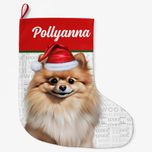Grande Chaussette De Noël Chien Poméranie Noël avec nom Woof