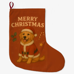 Grande Chaussette De Noël Chien Retriever doré de Noël Chien Santa Puppy de
