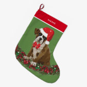 Grande Chaussette De Noël Chien Xmas Cute Boxer Noël chapeau Noël Stocking (Devant (Accrochage))