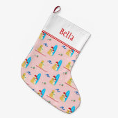 Grande Chaussette De Noël Chiens de surf de Noël, mouettes empilées (Devant (Accrochage))