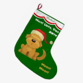 Grande Chaussette De Noël Chiot mignon de Père Noël personnalisé (Devant (Accrochage))