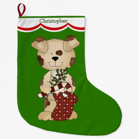 Grande Chaussette De Noël Chiot repéré (Devant)