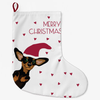 Grande Chaussette De Noël Chiot Supercute de teckel avec le casquette de