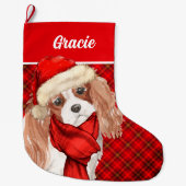 Grande Chaussette De Noël Chocolat Labrador Retriever Red Plaid Chien's Name (Devant)