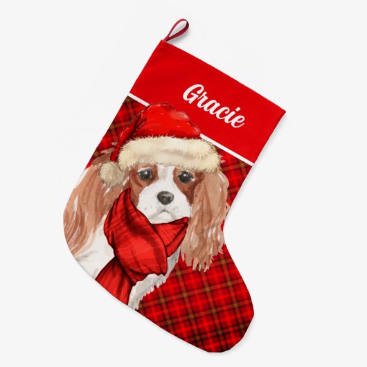 Grande Chaussette De Noël Chocolat Labrador Retriever Red Plaid Chien's Name (Devant (Accrochage))