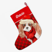 Grande Chaussette De Noël Chocolat Labrador Retriever Red Plaid Chien's Name (Dos (Accrochage))