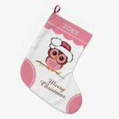 Grande Chaussette De Noël Chouette de Noël rose (Devant (Accrochage))