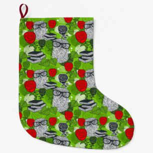 Grande Chaussette De Noël Chouette en roses rouges