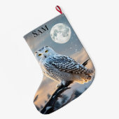 Grande Chaussette De Noël Chouette neigeuse en hiver au clair de lune avec c (Dos (Accrochage))