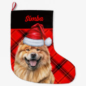 Grande Chaussette De Noël Chow Chow Chien de vacances Rouge Plaid Personnali (Devant)