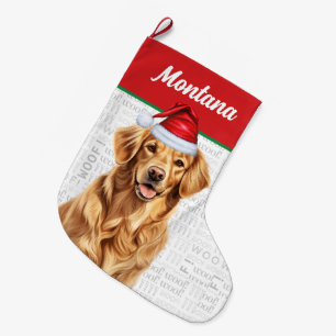 Grande Chaussette De Noël Christmas Golden Retriever Nom Woof Arrière - plan