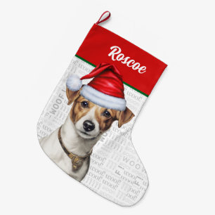 Grande Chaussette De Noël Christmas Jack Russell avec le nom Woof Arrière -