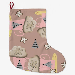 Grande Chaussette De Noël Christmas Stocker, Pain d'épices Homme Café