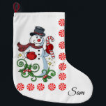 Grande Chaussette De Noël Christmas Stocker, Snowman<br><div class="desc">Stockage de Noël Ce stockage de Noël customisé est attrayant pour Père Noël de petits cadeaux. Quelque chose pour tous,  Maria lurdis afonso,  https://www.zazzle.com/succeedinbeautybarb</div>