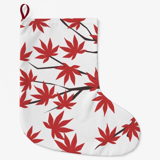 Grande Chaussette De Noël Christmas Stocking, Red Leaves  (Devant)