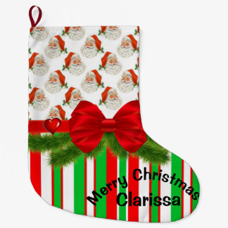 Grande Chaussette De Noël Christmas Stocking, Stripe Vintage Santa Claus