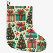 Grande Chaussette De Noël Christmas trees and presents art pattern (Devant)