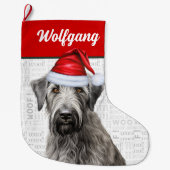 Grande Chaussette De Noël Christmas Wolfhound with Name Woof Background (Devant)