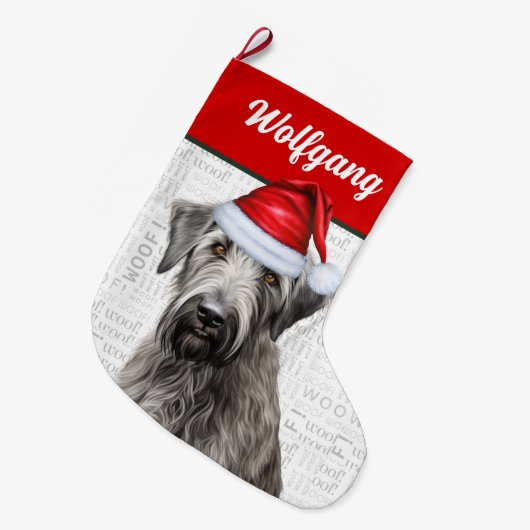 Grande Chaussette De Noël Christmas Wolfhound with Name Woof Background (Devant (Accrochage))