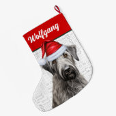 Grande Chaussette De Noël Christmas Wolfhound with Name Woof Background (Dos (Accrochage))