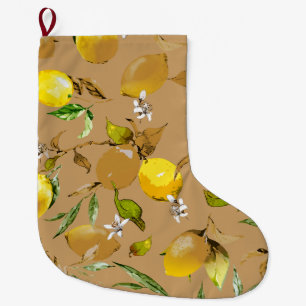 Grande Chaussette De Noël citrons d'aquarelle 33